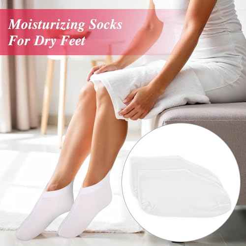 10-Pack White Spa Cotton Socks, Reusable Hydrating Socks, Cotton Blend Breathable Foot Mask Sleeves for Dry, Cracked Feet Relief, Overnight Moisturizing Foot Care, Home SPA Therapy