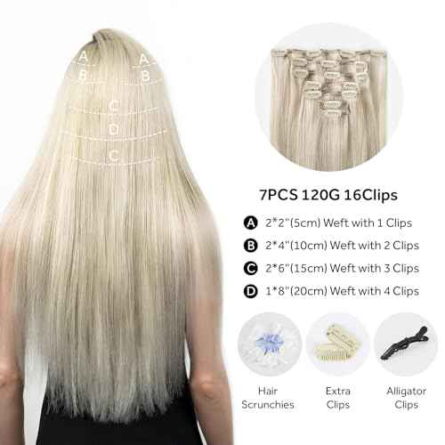 Clip in Hair Extensions Real Human Hair, Remy Hair Extensions Clip In Human Hair Thick and Silky, Ash Blonde Highlighted Platinum Blonde #P17A/60A 24Inch 120G 7PCS