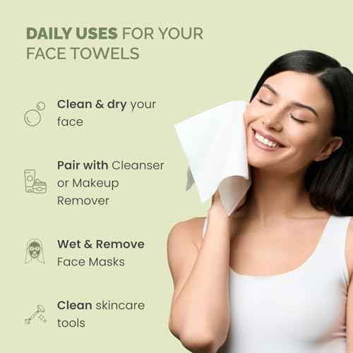PLANTIFIQUE Disposable Face Towels XL 10"x12" - 100% Biodegradable Viscose Facial Towelettes for Women Skin Care - Face Cleaning Towel 50 Count
