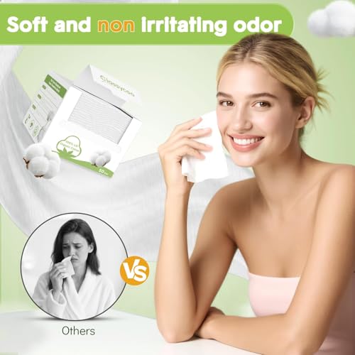 Classycoo 2 Pack Disposable Face Towel XL, 100% Cotton, Soft for Sensitive-Skin Facial Towelette Wipes Clean Washcloth, Odor-Free, Makeup Remover Cloths for Hand Dry Wipe, 12 x 10 in