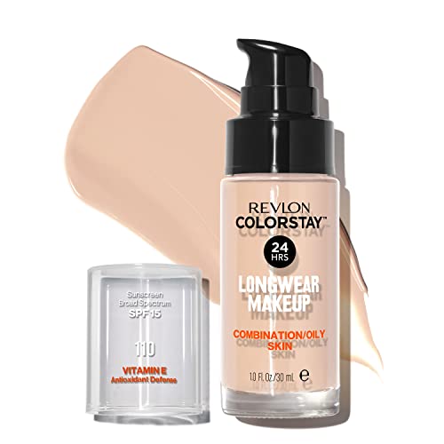 Revlon Liquid Foundation, ColorStay Face Makeup for Combination & Oily Skin, SPF 15, Medium-Full Coverage with Matte Finish, Shell (285), 1.0 oz