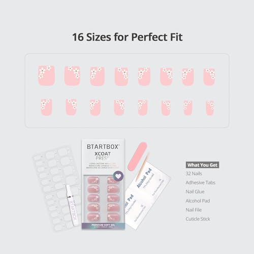BTArtbox Press On Nails Short Square Pink 32Ct Kit