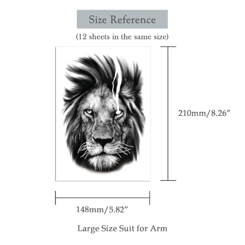 12 Sheets Black & Grey Animal Temporary Tattoos for Men