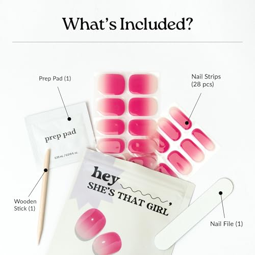 Heyhae Pink Ombre Semi Cured Gel Nail Strips - Salon Quality Kit (28 Strips)