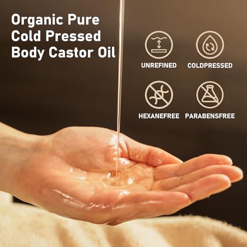 Organic Castor Oil Roll-On with Rose Quartz Roller | Cold-Pressed, Unscented, 1.7 fl oz