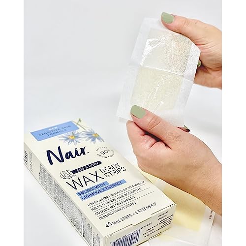 Nair Hair Remover Wax Ready Strips for Legs & Body, No Mess Waxing Kit for Hair Removal, 3-pack Wax Strips, 40ct Each Wax Kit