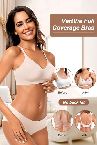 Vertvie Womens Seamless Bra No Underwire Comfort Push Up Bras Buttery Soft Wireless Bralette Full Coverage Sport Everyday Bra(Skin,Small)