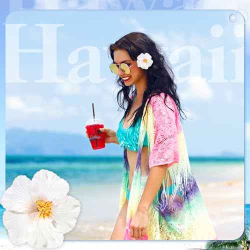 10 Pcs Hawaiian Flower Hair Clips for Women, Plumeria Hibiscus Hair Clips, Artificial Flower Clips 3.5 Inch Hair Accessories for Vacation Party Beach Seaside