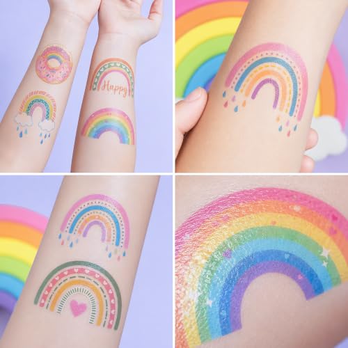 Pastel Rainbow Temporary Tattoos for Kids - 96 Designs