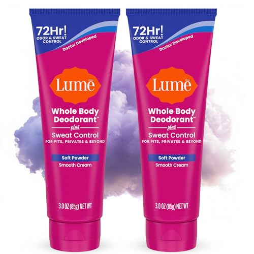 Lume Whole Body Deodorant Cream, 72 Hour Odor Control, 3 oz (2 Pack)