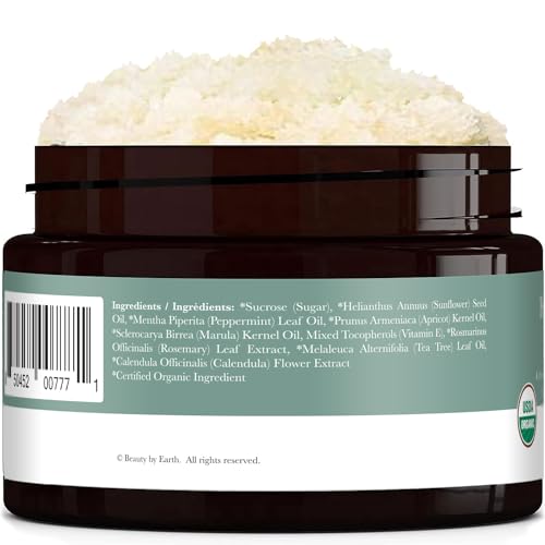 Peppermint Tea Tree Organic Body Scrub - USA Made Sugar Scrub with Natural Ingredients, Moisturizing Body & Foot Exfoliator for Dry and Sensitive Skin, Removes Dead Skin Cells & Reduces Ingrown Hair