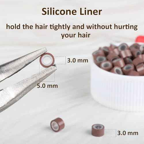 VCAY Hair Extension Tools Kit, 500 Silicone Lined Ring Beads,1 Plier, 1 Threader,1 Crochet Hook,10 Curved Hair Needle,5 Hair Clips,5 Rolls Sewing Threads,100 Rubber Bands with Storage Case