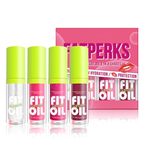 XTJXTJ 4 Colors Moisturizing Lip Oil Set with Large Brush - Hydrating & Non-Sticky Gloss