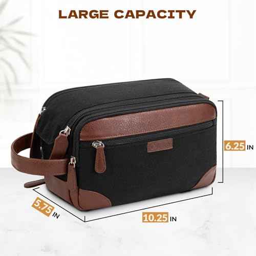 Travel Toiletry Bag for Men - Canvas Toiletries Bag with Multiple Pockets Large Hanging Travel Kit Bag for Toiletries Essentials Accessories - Black