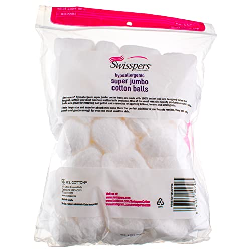 Swisspers Premium Super Jumbo Cotton Balls, Soft Cosmetic Puffs (3 Pack)