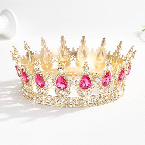 Gold & Rose Rhinestone Wedding Crown Tiara for Women