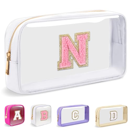 Personalized Chenille Letter Clear Makeup Bag with Zipper
