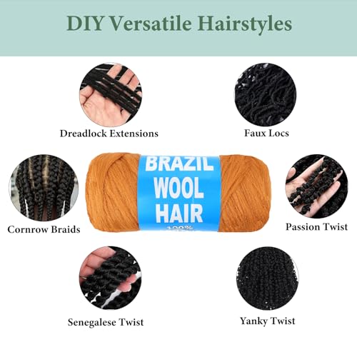 4 Roll Brazilian Wool Hair Acrylic Yarn for Crochet Hair African Braids Sengalese Twisting Jumbo Braids Knitting Hair Braids soft Faux Locs Synthetic Hair Extension(Orange#)