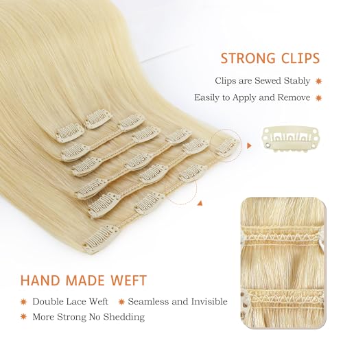 Human Hair Clip ins 16 Inches Human Hair Extensions Bleach Blonde Hair Extensions Human Hair 70g 7Pcs Remy Human Hair Extensions(16inch,7pcs, 70g)