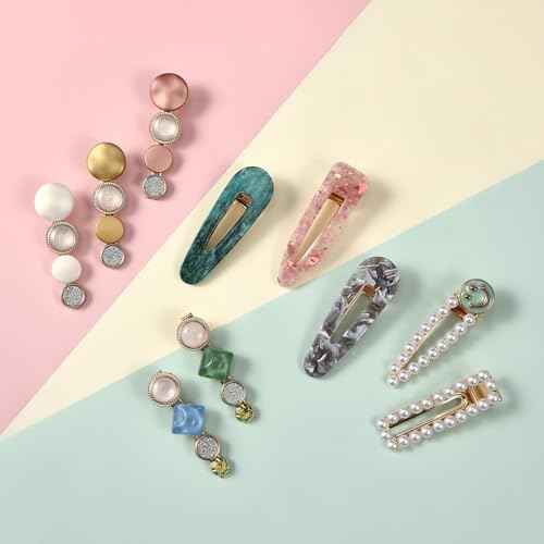 Mehayi 20 PCS Pearls and Acrylic Resin Hair Clips, Handmade Hair Barrettes, Marble Alligator bobby pins, Glitter Crystal Geometric Hairpin, Elegant Gold Hair Accessories, Gifts for Women Girls