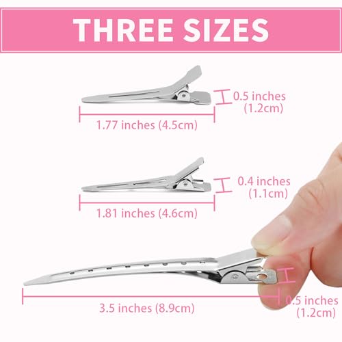 Metal Hair Clips For Women Styling 60-Piece Set | Silver Duckbill Clips with Storage Box | 3 Sizes (3.5"/1.81"/1.77") for Hair Styling, Roller Setting, Salon Use & DIY Crafts