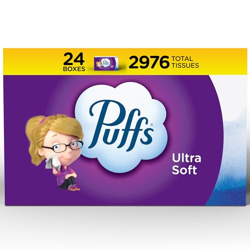 Puffs Ultra Soft Facial Tissues, 24 Family Boxes, 124 Tissues per Box