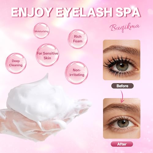Pink Lash Shampoo for Extensions 2.02 Fl Oz - Lash Cleanser Kit with Brushes