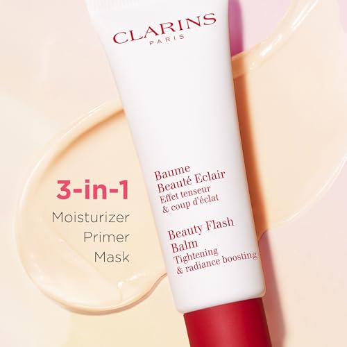 Clarins Beauty Flash Balm | 3-In-1 Hydrating 10-Minute Face Mask, Make-Up Primer, or Quick Pick Me Up Radiance Booster | Moisturizes, Brightens and Visibly Tightens | Non-Oily and Non-Comedogenic