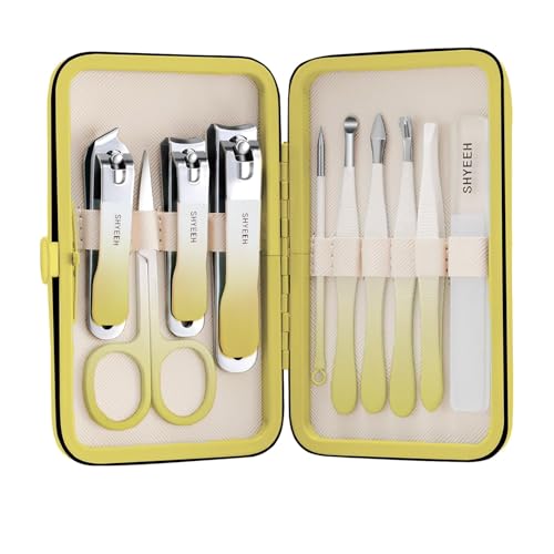 Yellow Manicure & Pedicure Kit with Leather Case - 10 High-Carbon Steel Nail Clippers
