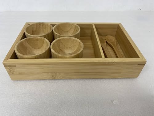 Bamboo Pedicure Spa Tray Set with 4 Bowls & Spoon