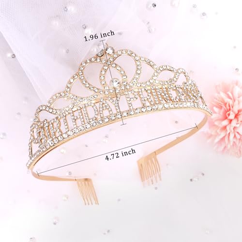 CIEHER Gold Birthday Princess Crown for Girls Women Princess Birthday Decorations Princess Birthday Gifts Princess Party Favors