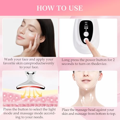 Red-Light-Therapy-for-Face and Neck-Eye-Head Massager,7 Colors Skin Rejuvenation Lifting Facial Massager for Toning,Glow Boost£¬Wrinkle for Birthday,Christmas,Mothers Day,Valentines Day Gifts (Pink)