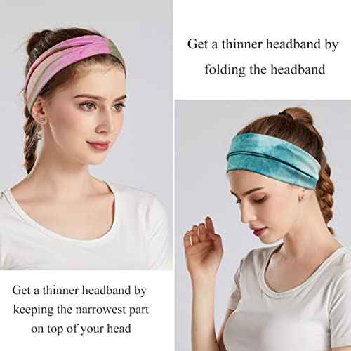 Headbands For Women Workout Wide Headband Yoga Head Bands For Women's Hair Accessories Fashion Band Tie Dye 6 Pack
