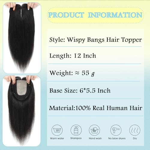 OLLAVO Hair Topper 12" Real Human Hair 360° 3D Wispy Bangs