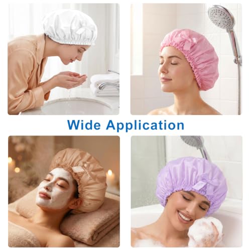 Large Waterproof Shower Cap for Women - 4 Pack, White Pink Purple Light Coffee
