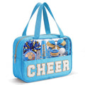 KYTACCU Sky Blue Cheer Makeup Bag with Chenille Letter & Clear Travel Pouch for Girls & Women