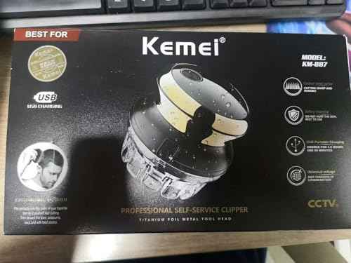 KEMEI Professional Hair Clippers for Men, Automatic Circular Hair Trimmer, Cordless Self-Haircut Kit with LED Display, KM-887 Silvery