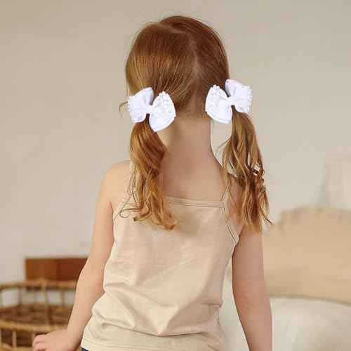 4" Flower Hair Bows for Girls White Pearl Bowknot Hair Clips Floral Ribbon Alligator Barrettes Toddler Teen Kids Women Wedding Pageant Communion Party Dress Decoration Accessory