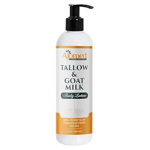 Tallow & Goat Milk Body moisturizing Lotion for Sensitive Skin, handmade tallow cream (12 Fl OZ, Oatmeal Milk & Honey)