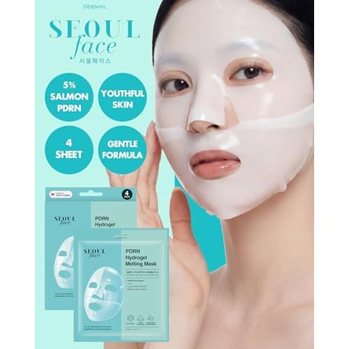 DERMAL Seoul Face PDRN Hydrogel Melting Mask (4 Pack) - 5% Salmon DNA Overnight Regeneration Facial Mask - Skin Barrier Repair & Calming Ritual with Cica & Probiotics - K-Beauty