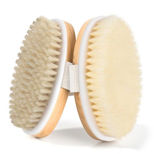 Dry Body Brush with Natural Soft Bristles for Exfoliation & Lymphatic Drainage – 2 Pack