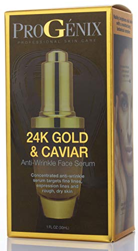 Progenix 24k Gold and Caviar Serum. Anti-Wrinkle Serum with 24kt Colloidal Gold, Vegan Green Caviar, Manuka Honey for Fine Lines, Wrinkles, and Dark Spots. 1 FL OZ (30 mL)