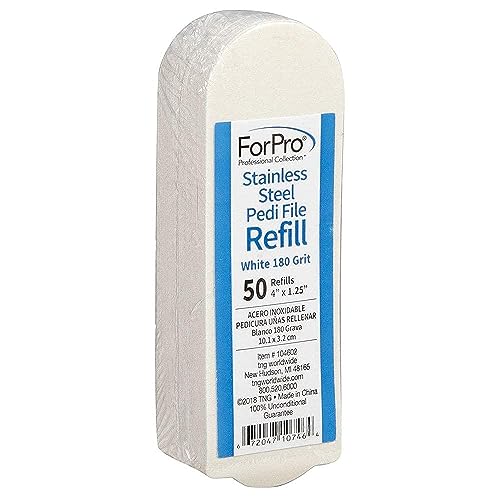 ForPro Pedicure File Refill Pads - 180 Grit White, 1.25" x 4" (50-Count)
