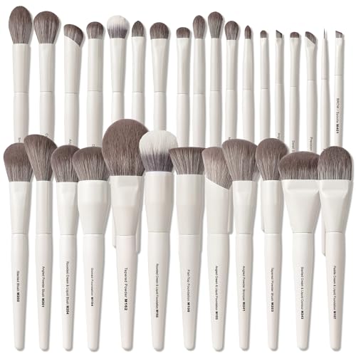 30-Piece Makeup Brush Set with Soft Synthetic Bristles | White