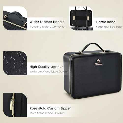 11.4 Inch Extra Large Makeup Bag with LED Lighted Mirror Leather Cosmetic Train Case Light up Mirror Portable Makeup Artist Storage Bag with Dividers Makeup Brush Holder Vanity Black