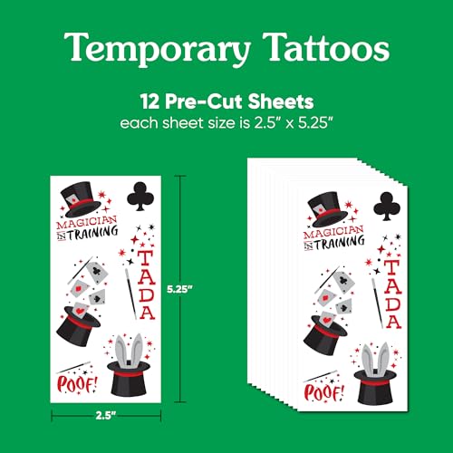 Big Dot of Happiness Ta-Da, Magic Show Temporary Tattoos for Kids, Magician Birthday Party Favors, Magical Decorations, Magic Show Accessories, Red Party Supplies, 12 Sheets