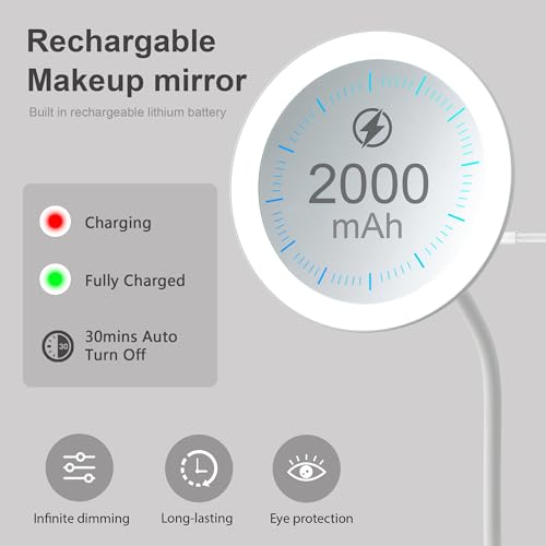 6.5" LED Makeup Mirror 5X Magnifying with Gooseneck Clip