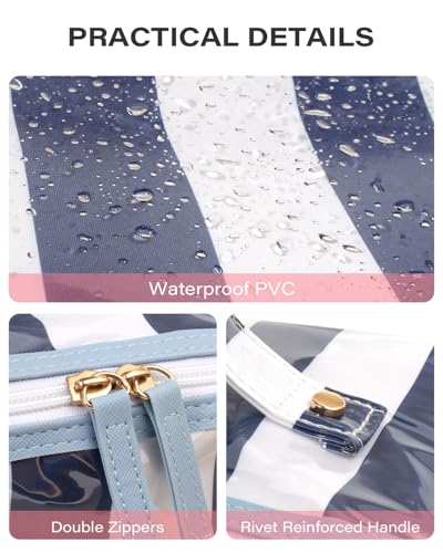 Preppy Stripe Clear Travel Makeup Bag with Handle | Waterproof