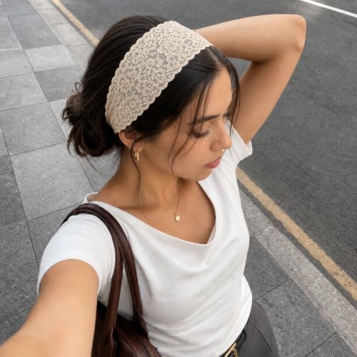 Aranya Dense Floral Lace Headbands 3-Pack - Classic Soft Breathable Hair Accessories