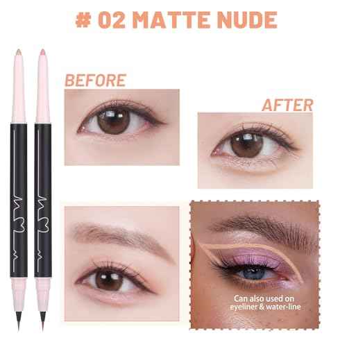 3PC Dual Ended Makeup Highlighter Pen, Glitter & Matte Nude Pink EyeLiner & Eyeshadow, Liquid Contour Liner 2 in 1 Eye Make Up Stick, Mulit-Funtional Long Lasting Lying Silkworm Pencil Set